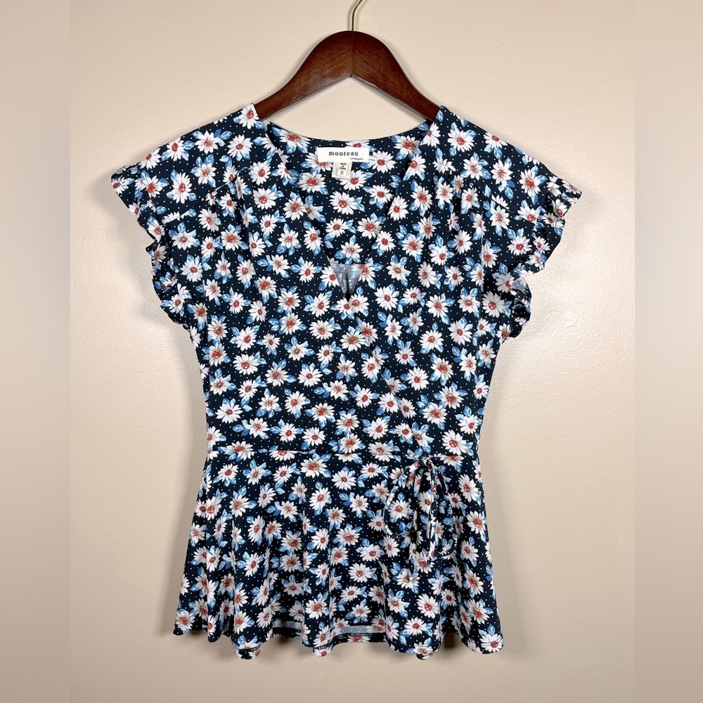 Navy, floral peplum top